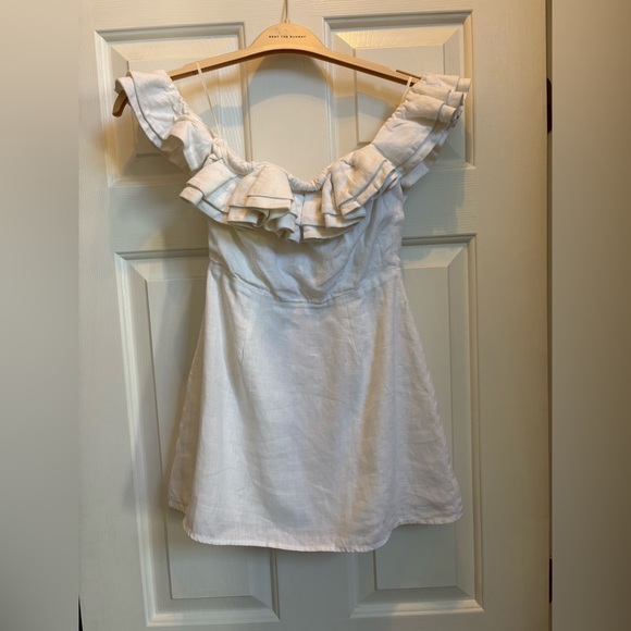 Reformation "Coral" Off Shoulder Linen Dress Size 2 White - Picture 2 of 14